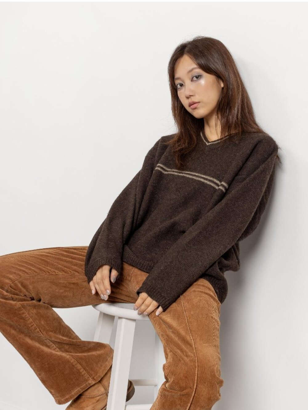 Vintage Brown Shetland Wool Sweater Oversize V-neck Medium Large